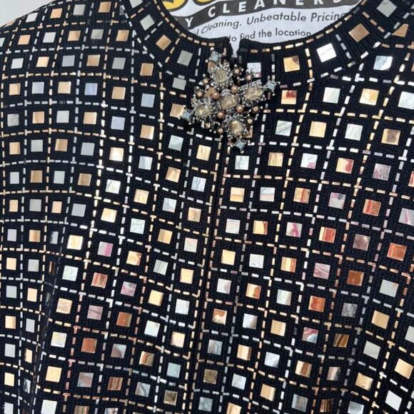 St John embellished skirt suit 12 Large gold paillettes silver sequins set - Picture 6 of 6